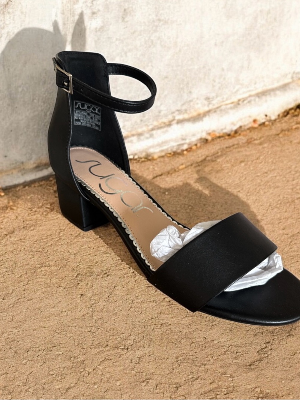 Sugar Black Block Heel Ankle Strap Sandal